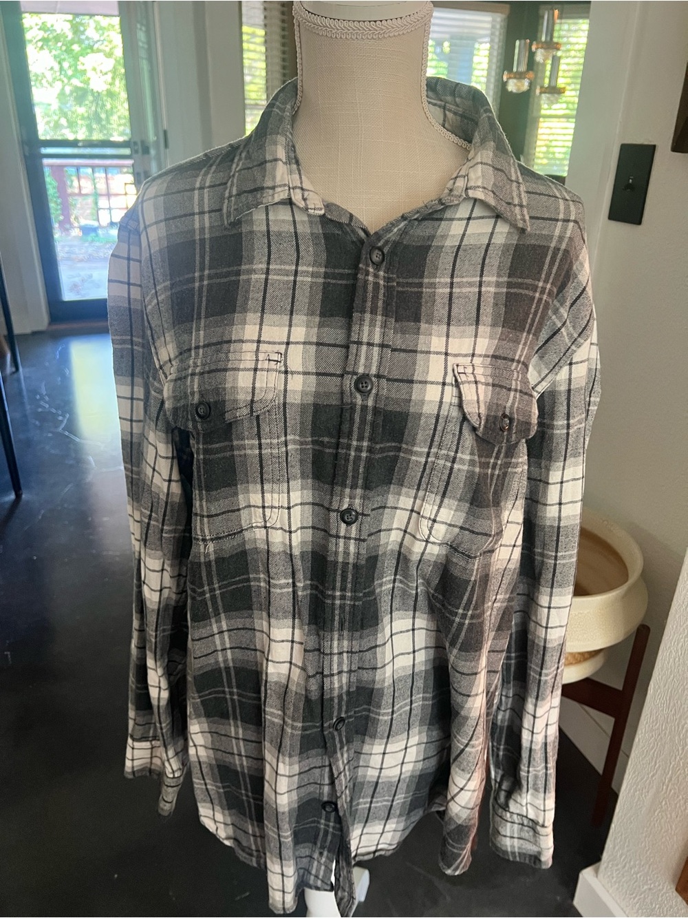 Sonoma Black and White Plaid Button-Down Shirt